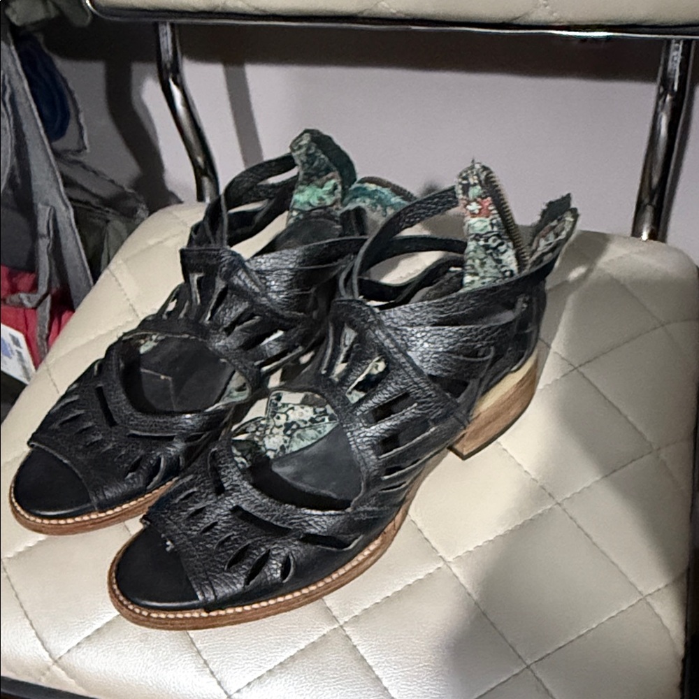 Freebird by Steven Black Leather Cutout Sandals